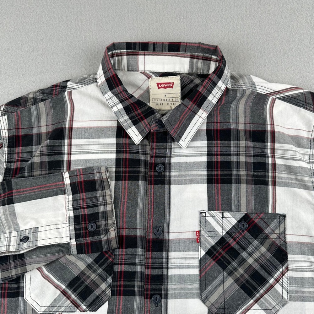 Levi's Plaid Button Down Shirt Mens Medium White Black Red Long Sleeve 3LYLW7732